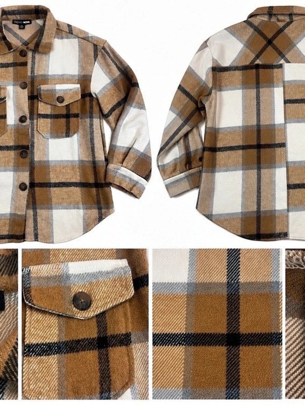 Fashion Nova Women’s Small Plaid Shacket Brown Cream Button Up Oversized Jacket